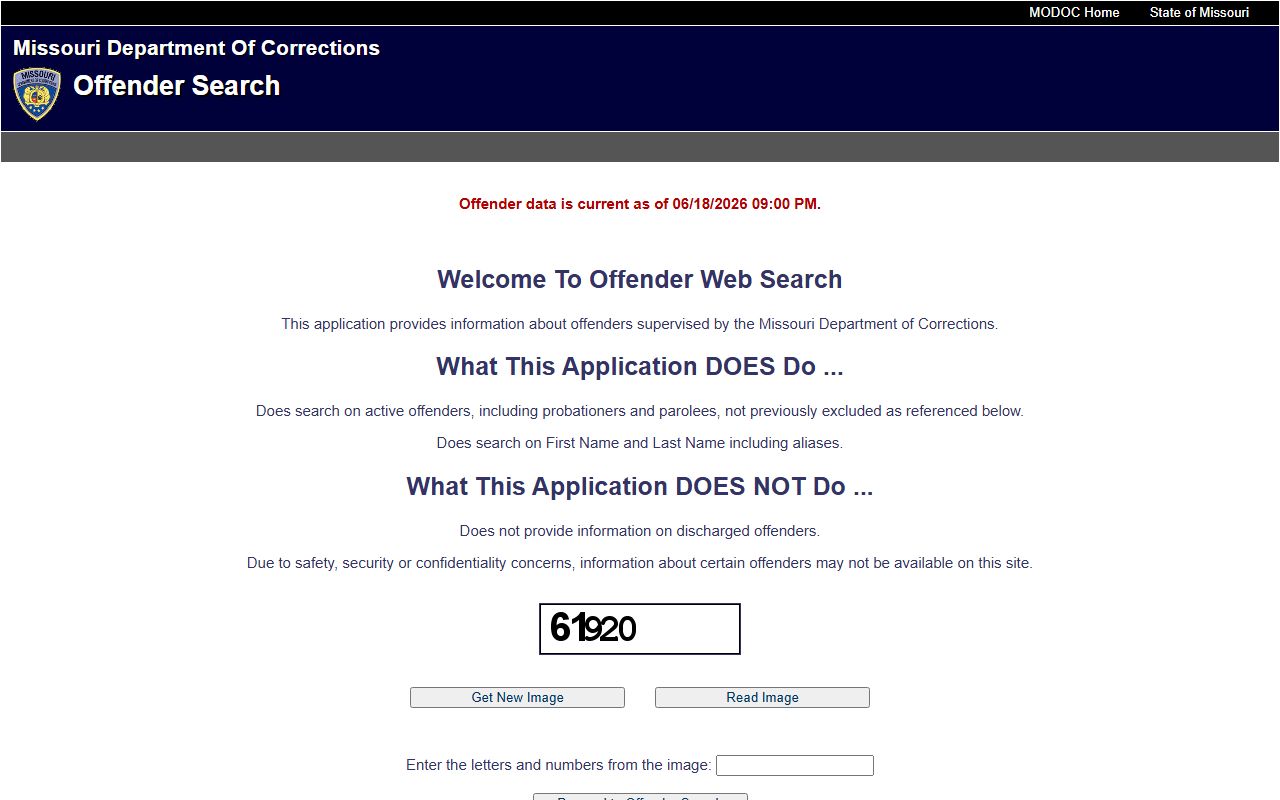 Carter County inmate population Missouri DOC offender search fallback